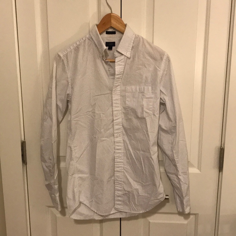 Jcrew slim white with navy dot detail button down